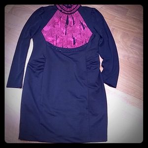 Monique Lagarde pink black sneath dress long sleeves zebra print .Large